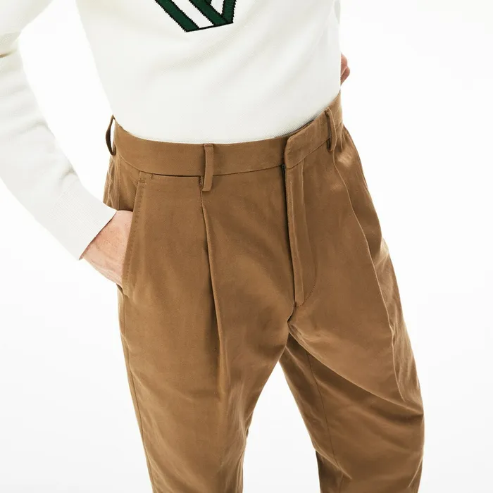Pants and Shorts Lacoste Mens Pleated CottonLinen Chinos Brown Shop