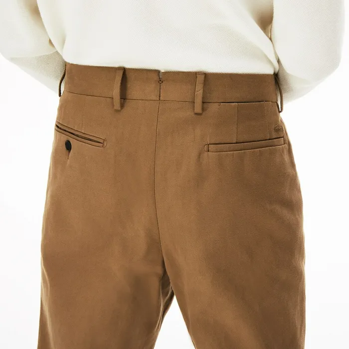 Pants and Shorts Lacoste Mens Pleated CottonLinen Chinos Brown Shop