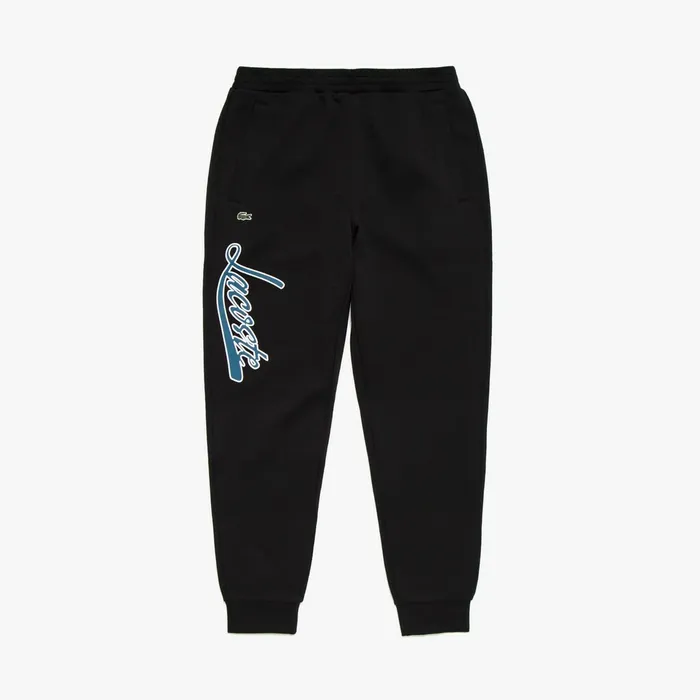 Pants and Shorts Lacoste Mens Script Fleece Track Pants Black USA