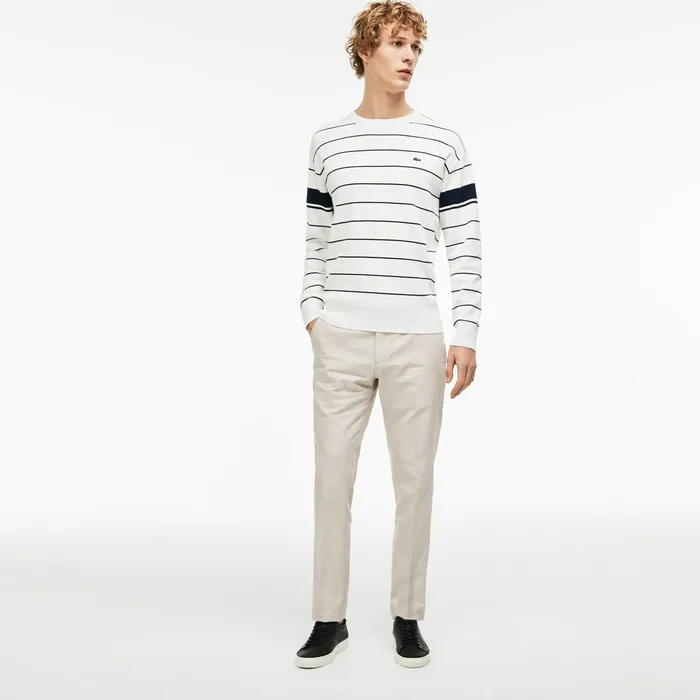 Pants and Shorts Lacoste Mens Slim Fit Pleated Pants White Casaul