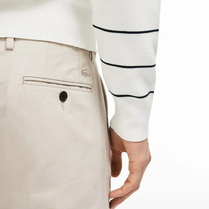Pants and Shorts Lacoste Mens Slim Fit Pleated Pants White Casaul
