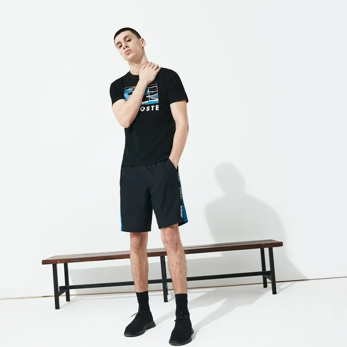Pants and Shorts Lacoste Mens SPORT Logo TwoTone Shorts BlackBlueWhite Online Outlet Store