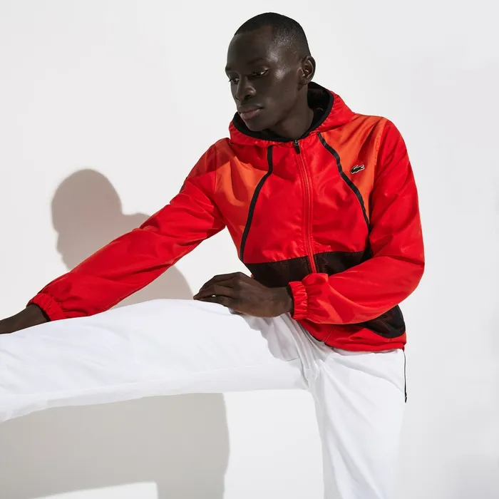 Pants and Shorts Lacoste Mens SPORT Mesh Inset Hooded Colorblock Tracksuit RedWhiteBlack Casaul