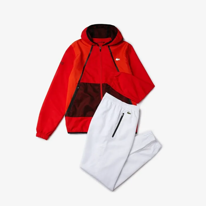 Pants and Shorts Lacoste Mens SPORT Mesh Inset Hooded Colorblock Tracksuit RedWhiteBlack Casaul