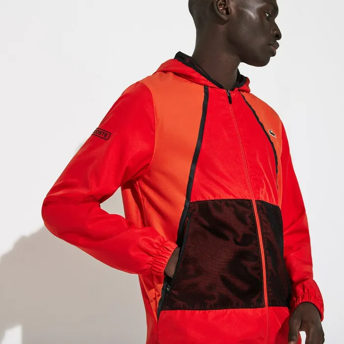 Pants and Shorts Lacoste Mens SPORT Mesh Inset Hooded Colorblock Tracksuit RedWhiteBlack Casaul