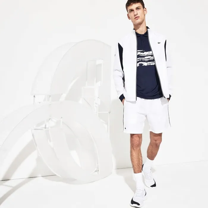 Pants and Shorts Lacoste Mens SPORT Novak Djokovic Stretch Technical Shorts WhiteNavy Blue Outlet Factory