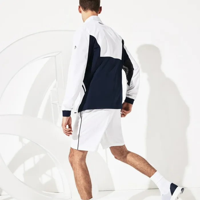 Pants and Shorts Lacoste Mens SPORT Novak Djokovic Stretch Technical Shorts WhiteNavy Blue Outlet Factory