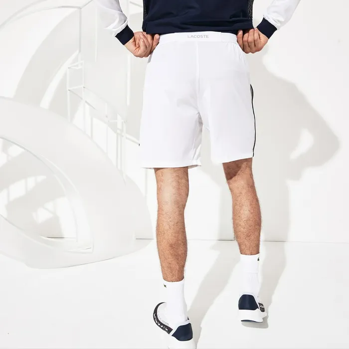 Pants and Shorts Lacoste Mens SPORT Novak Djokovic Stretch Technical Shorts WhiteNavy Blue Outlet Factory