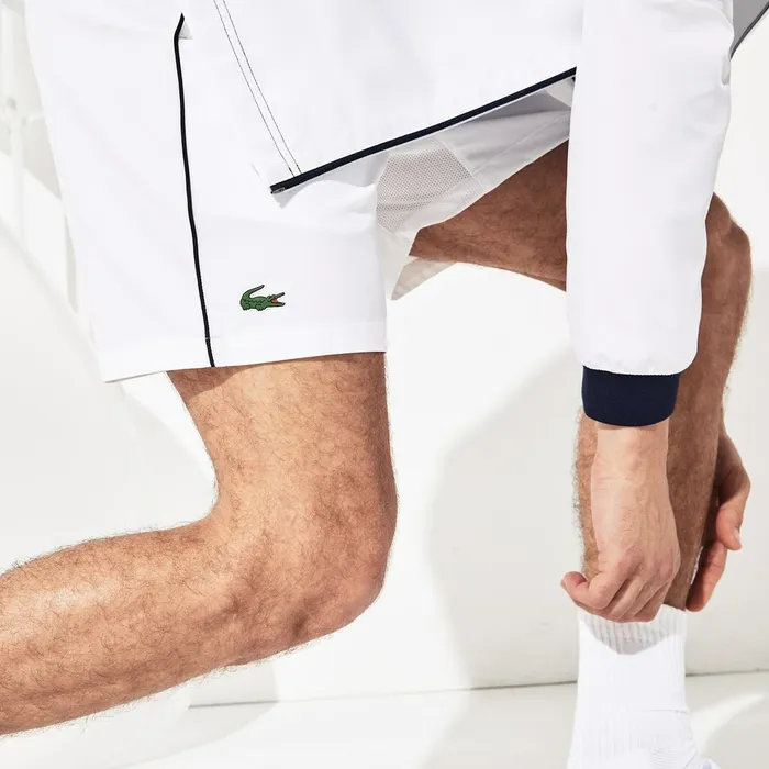 Pants and Shorts Lacoste Mens SPORT Novak Djokovic Stretch Technical Shorts WhiteNavy Blue Outlet Factory
