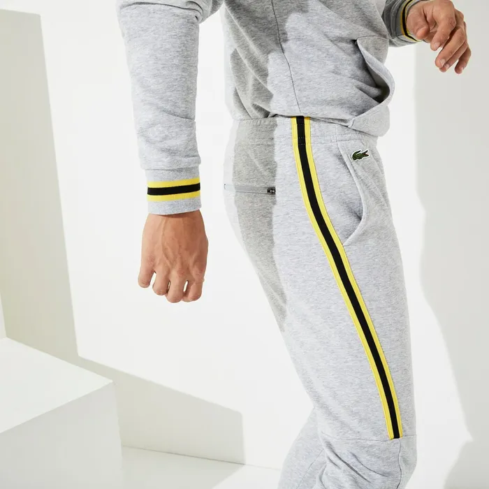 Pants and Shorts Lacoste Mens SPORT Racing Stripe Fleece Track Pants Grey ChineYellowBlack Shop Online