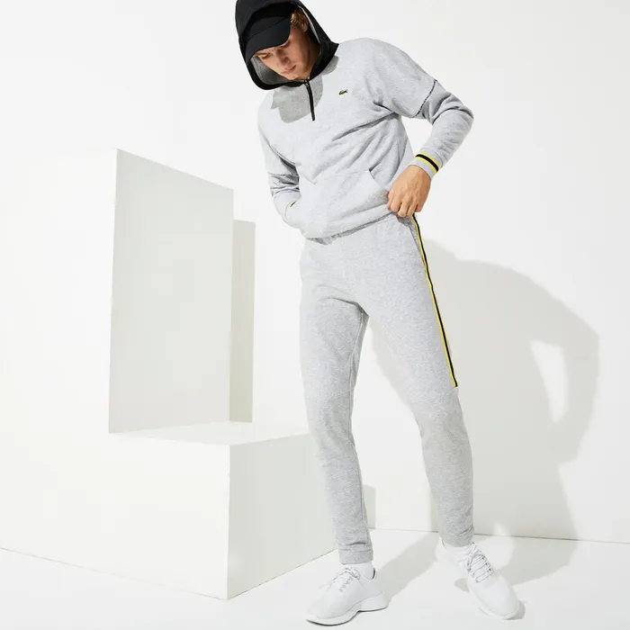 Pants and Shorts Lacoste Mens SPORT Racing Stripe Fleece Track Pants Grey ChineYellowBlack Shop Online