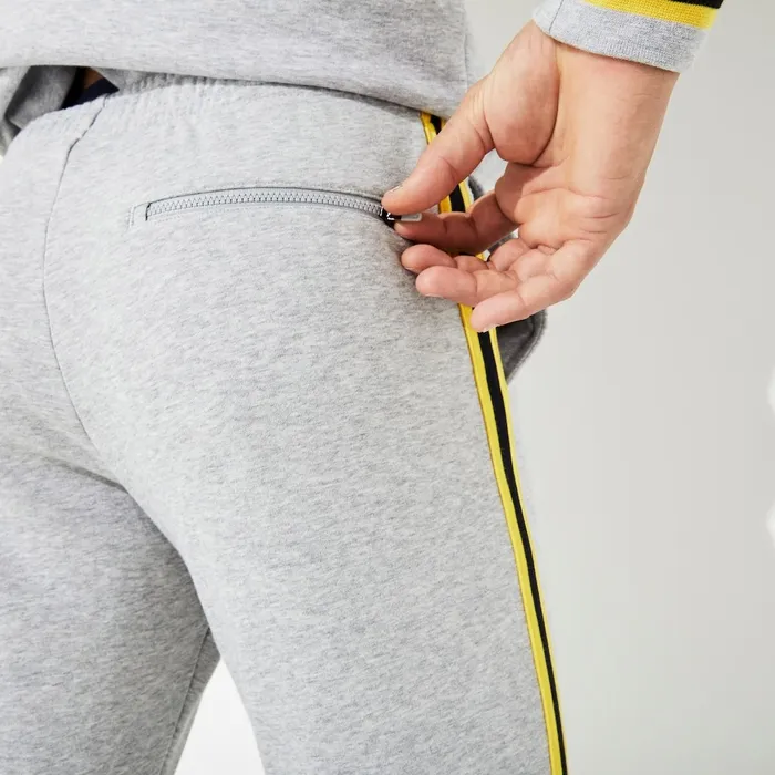 Pants and Shorts Lacoste Mens SPORT Racing Stripe Fleece Track Pants Grey ChineYellowBlack Shop Online