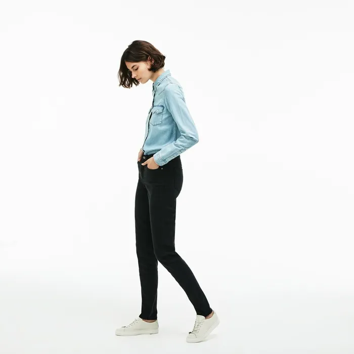 Pants and Shorts Lacoste Womens LIVE FivePocket Stretch Cotton Denim Jeans Black On Sale