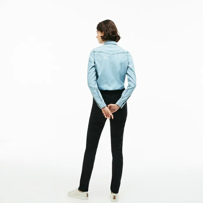 Pants and Shorts Lacoste Womens LIVE FivePocket Stretch Cotton Denim Jeans Black On Sale