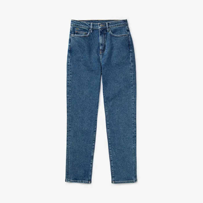 Pants and Shorts Lacoste Womens LIVE HighRise Washed Cotton Jeans Blue Shop Online