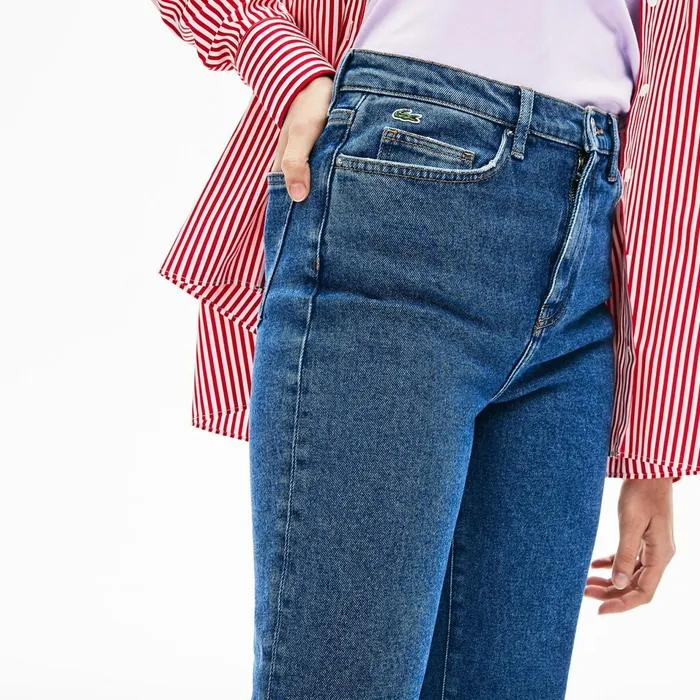 Pants and Shorts Lacoste Womens LIVE HighRise Washed Cotton Jeans Blue Shop Online
