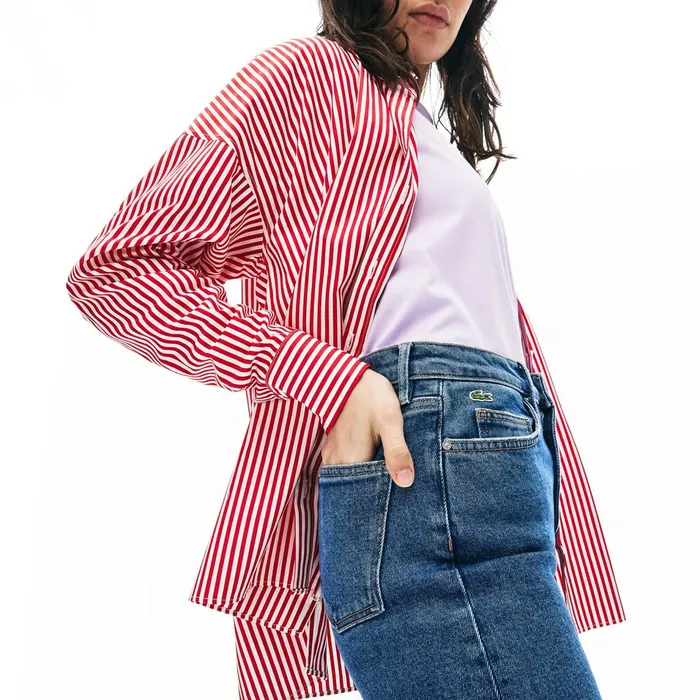 Pants and Shorts Lacoste Womens LIVE HighRise Washed Cotton Jeans Blue Shop Online