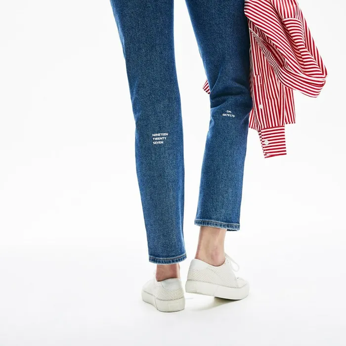 Pants and Shorts Lacoste Womens LIVE HighRise Washed Cotton Jeans Blue Shop Online