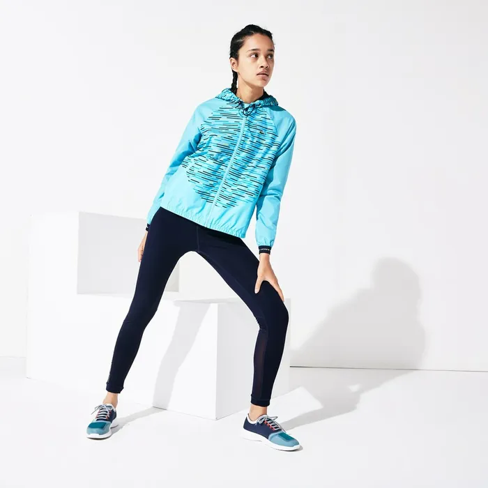 Pants and Shorts Lacoste Womens SPORT Paneled Breathable Stretch Tennis Leggings Navy BlueWhite USA