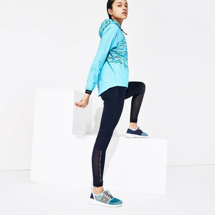 Pants and Shorts Lacoste Womens SPORT Paneled Breathable Stretch Tennis Leggings Navy BlueWhite USA