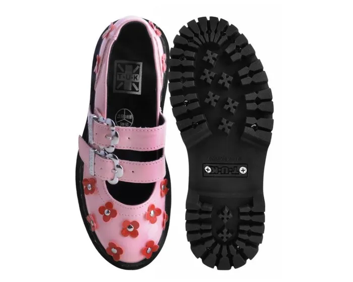 Pink and Red Patent Flower Double Decker Mary Jane Women TUK Shoes Vegan Pink and Red Patent Flower Double Decker Mary Jane Women TUK Shoes Vegan