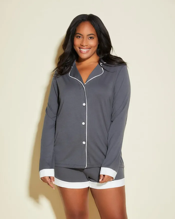 Pj Sets Women Cosabella Bella Long Sleeve Top and Boxer Pajamas Anthraciteivory Pj Sets Women Cosabella Bella Long Sleeve Top and Boxer Pajamas Anthraciteivory