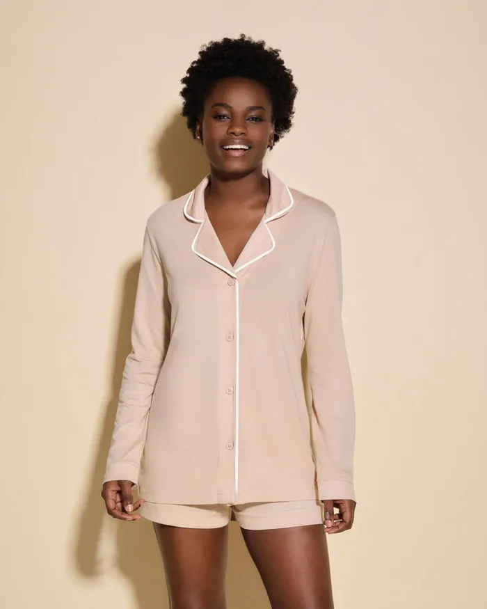 Pj Sets Women Cosabella Bella Long Sleeve Top and Boxer Pajamas Camelmoon Ivory Pj Sets Women Cosabella Bella Long Sleeve Top and Boxer Pajamas Camelmoon Ivory