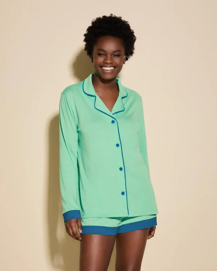 Pj Sets Women Cosabella Bella Long Sleeve Top and Boxer Pajamas Ghana Greenudaipur Blue Pj Sets Women Cosabella Bella Long Sleeve Top and Boxer Pajamas Ghana Greenudaipur Blue