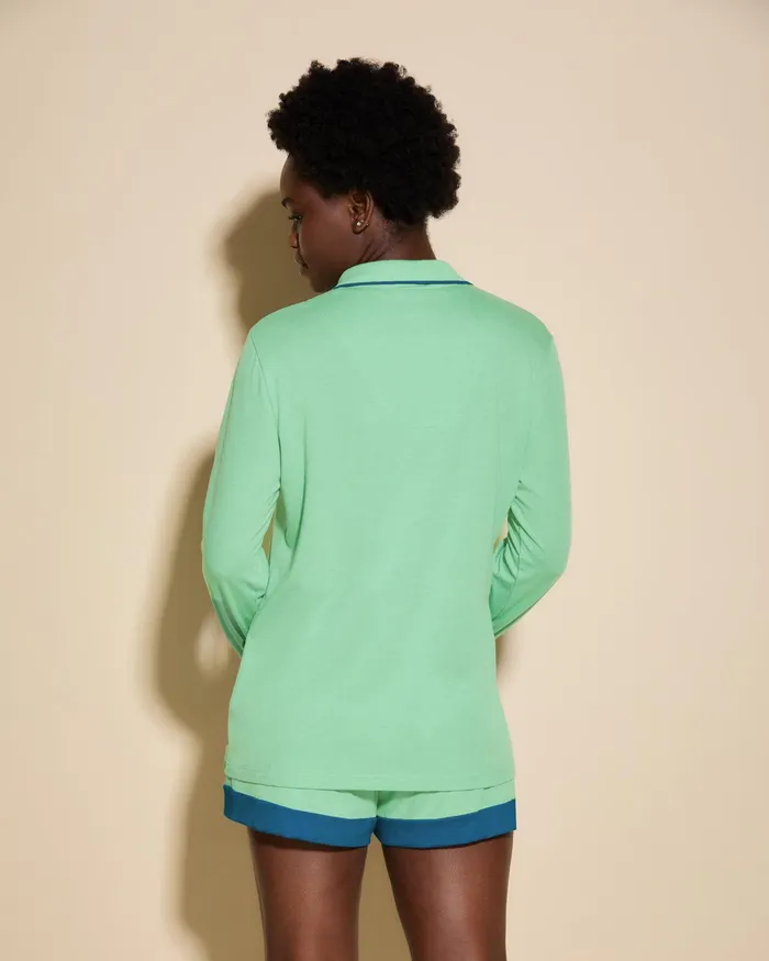 Pj Sets Women Cosabella Bella Long Sleeve Top and Boxer Pajamas Ghana Greenudaipur Blue
