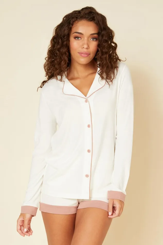 Pj Sets Women Cosabella Bella Long Sleeve Top and Boxer Pajamas Moon Ivory Mandorla Pj Sets Women Cosabella Bella Long Sleeve Top and Boxer Pajamas Moon Ivory Mandorla
