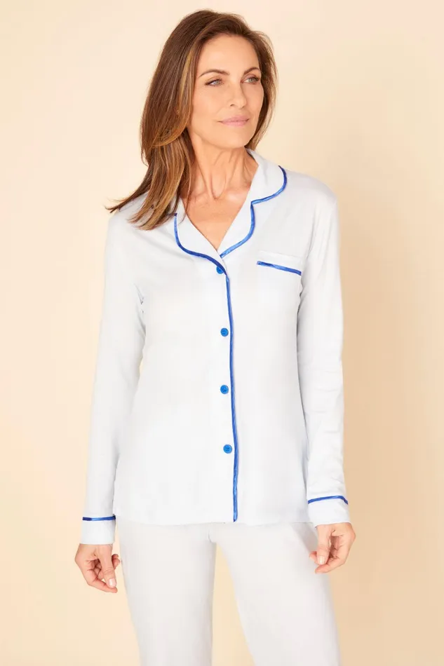 Pj Sets Women Cosabella Bella Long Sleeve Top and Pant Pajama Set Blu Veneziamare