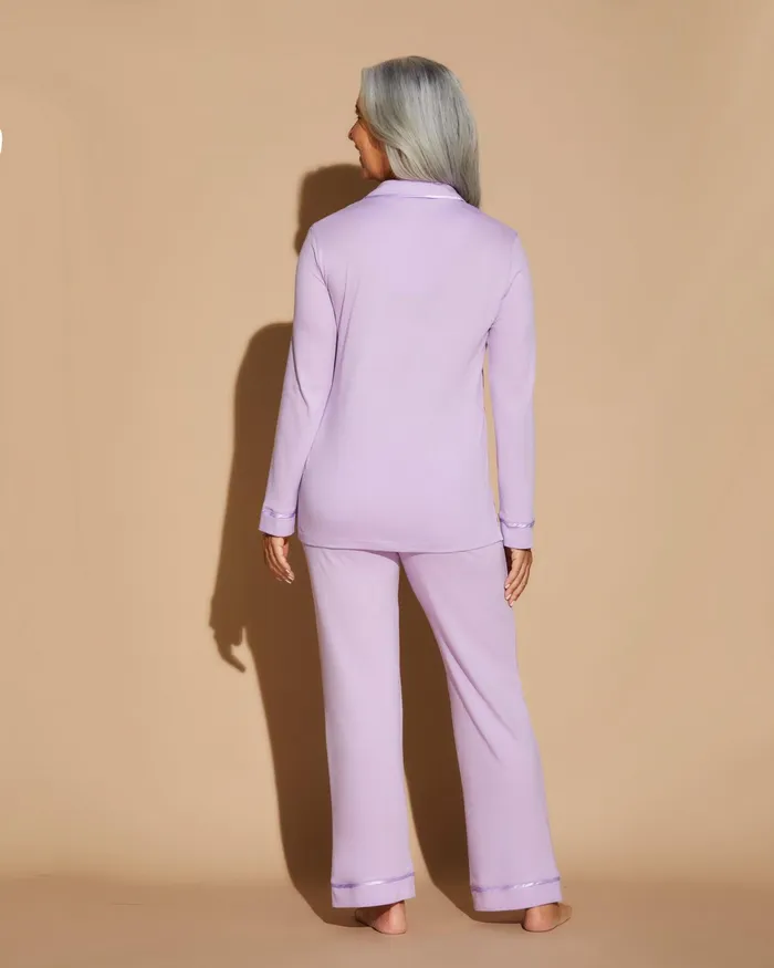 Pj Sets Women Cosabella Bella Long Sleeve Top and Pant Pajama Set Icy Violeticy Violet