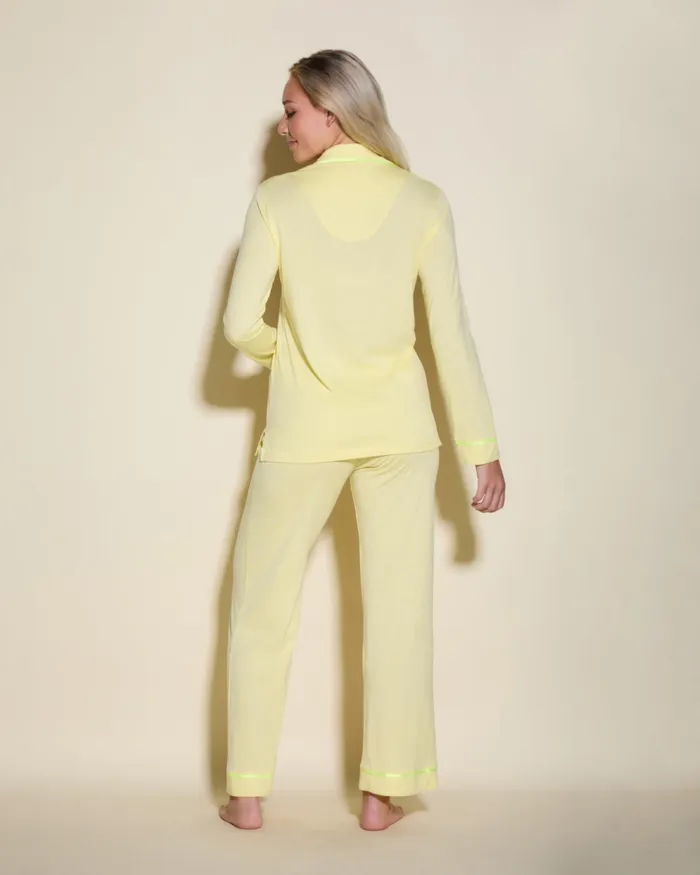 Pj Sets Women Cosabella Bella Long Sleeve Top and Pant Pajama Set Mignonetteneon Yellow