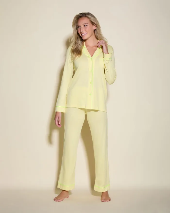 Pj Sets Women Cosabella Bella Long Sleeve Top and Pant Pajama Set Mignonetteneon Yellow