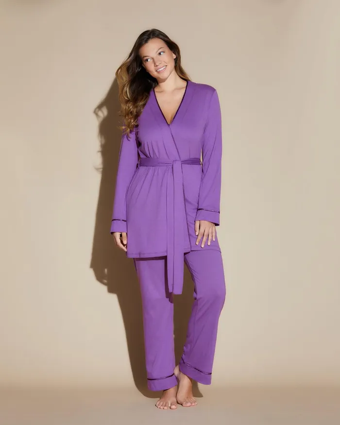 Pj Sets Women Cosabella Bella Nursing 3 Piece Set With Robe Cyclamencyclamen