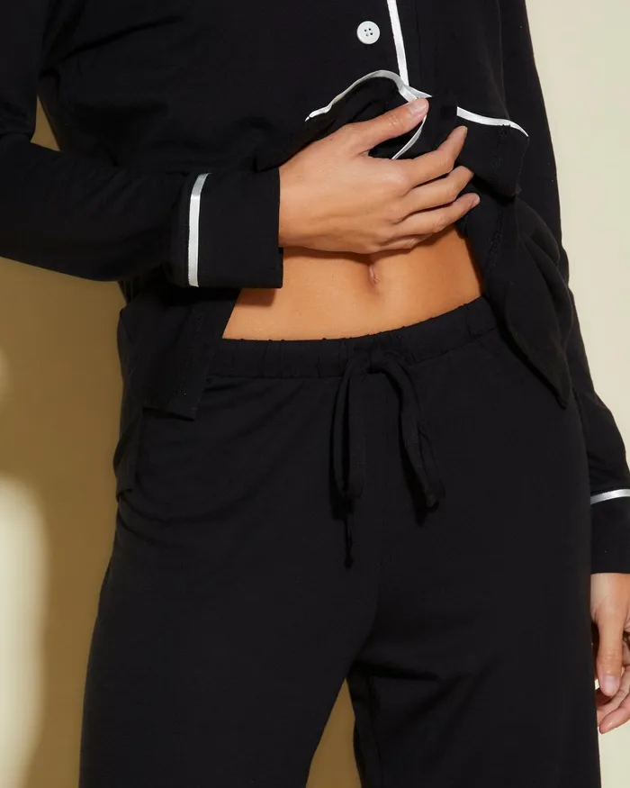 Pj Sets Women Cosabella Bella Petite Long Sleeve Top and Pant Pajamas Blackivory