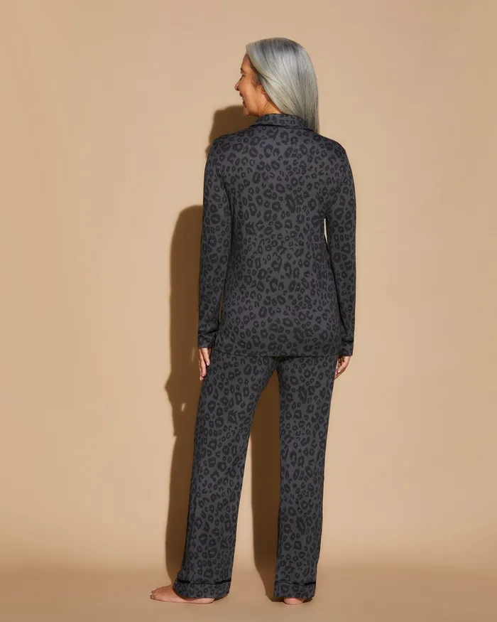 Pj Sets Women Cosabella Bella Printed Long Sleeve Top and Pant Pajamas Black Pantherblack