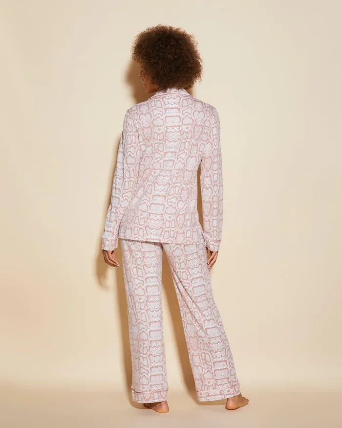 Pj Sets Women Cosabella Bella Printed Long Sleeve Top and Pant Pajamas Mandorla Snakemandorla