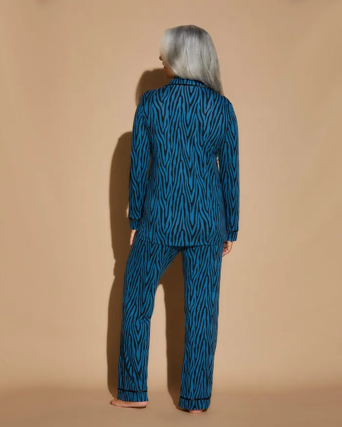 Pj Sets Women Cosabella Bella Printed Long Sleeve Top and Pant Pajamas Zebra Malawiblack