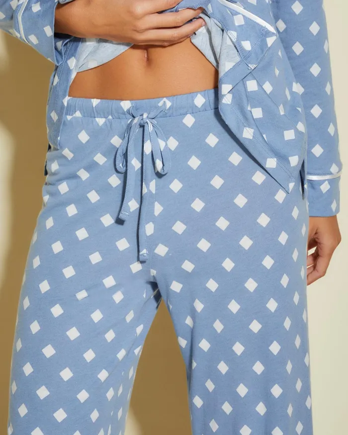 Pj Sets Women Cosabella Bella Printed Petite Long Sleeve Top And Pant Pajama Set Diamond Blue Diamondwhite