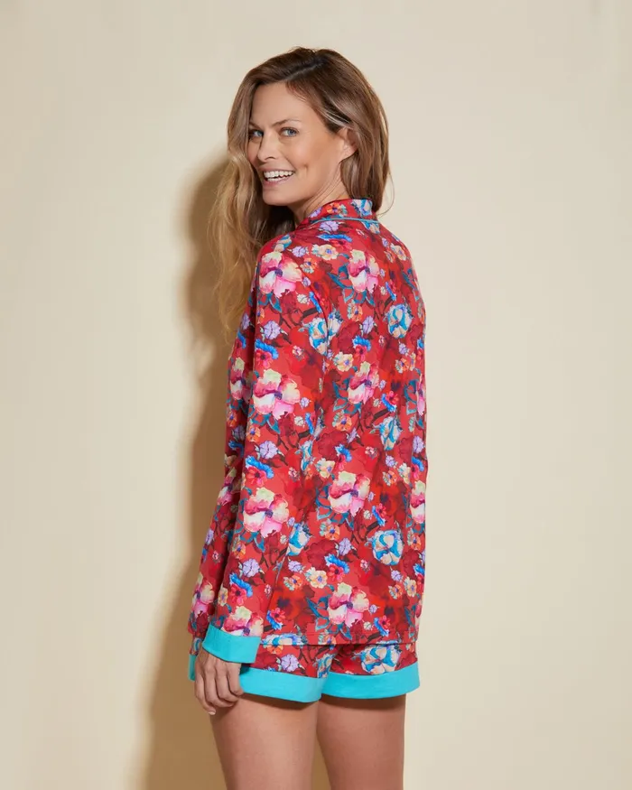 Pj Sets Women Cosabella Bella Printed Printed Long Sleeve Top And Boxer Faded Rose Andaman Sea