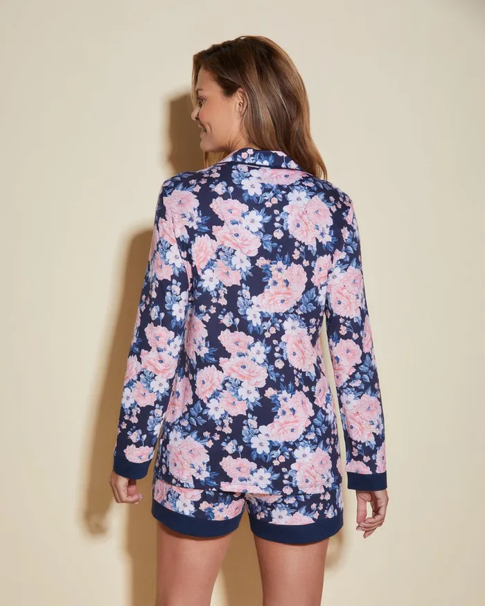 Pj Sets Women Cosabella Bella Printed Printed Long Sleeve Top And Boxer Navy Oversize Floralnavy