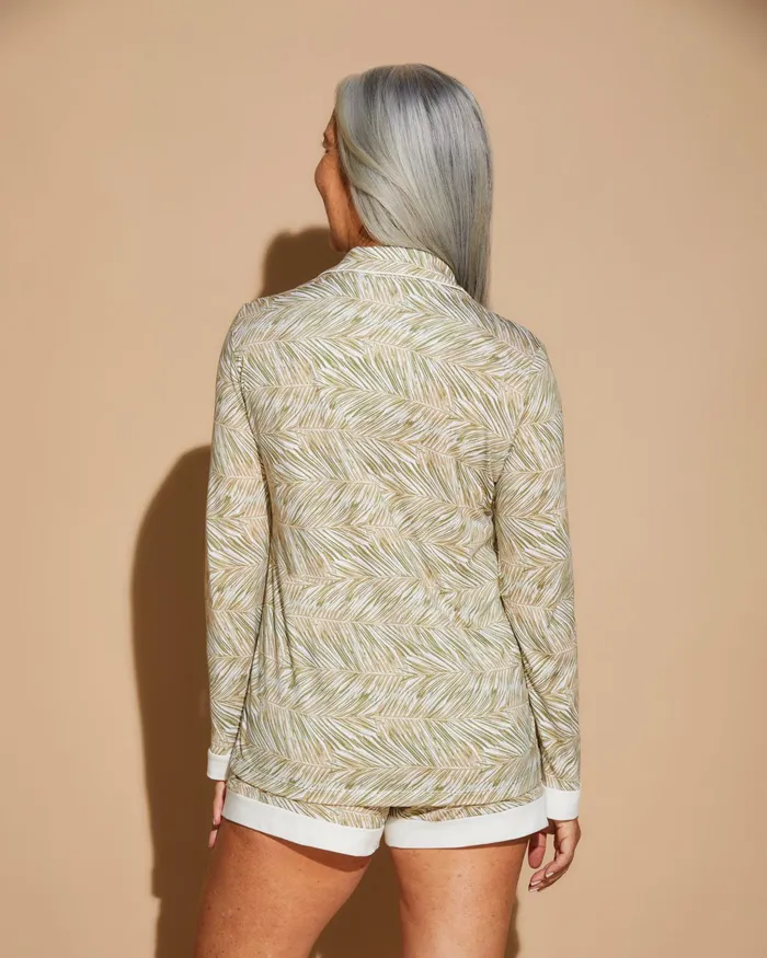 Pj Sets Women Cosabella Bella Printed Printed Long Sleeve Top And Boxer Palm Aloewhite