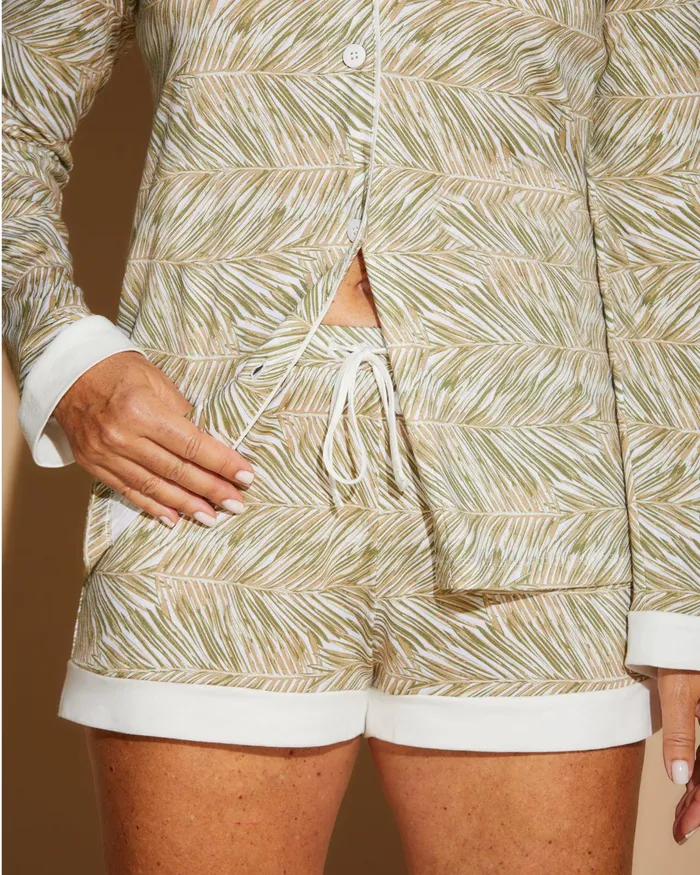 Pj Sets Women Cosabella Bella Printed Printed Long Sleeve Top And Boxer Palm Aloewhite
