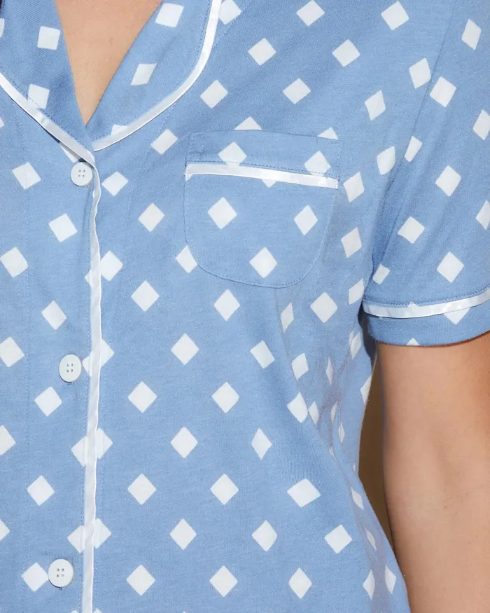 Pj Sets Women Cosabella Bella Printed Short Sleeve Top And Boxer Pajama Set Diamond Blue Diamondwhite