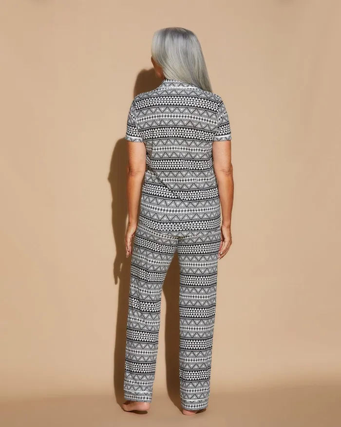 Pj Sets Women Cosabella Bella Printed Short Sleeve Top And Pant Pajama Set Geo Blackwhite