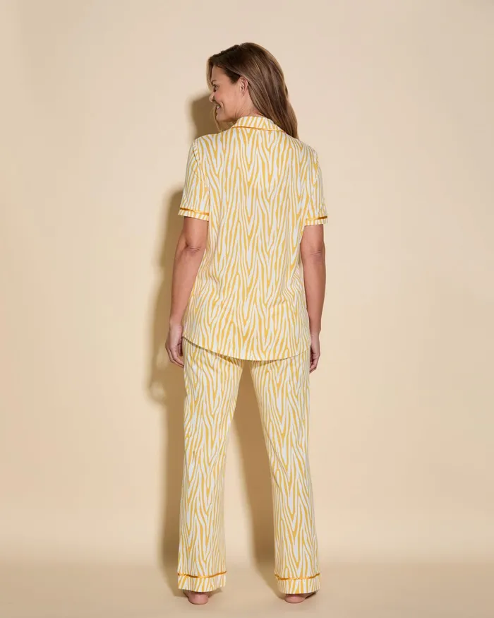 Pj Sets Women Cosabella Bella Printed Short Sleeve Top And Pant Pajama Set Zebra Serengeti Sunserengeti