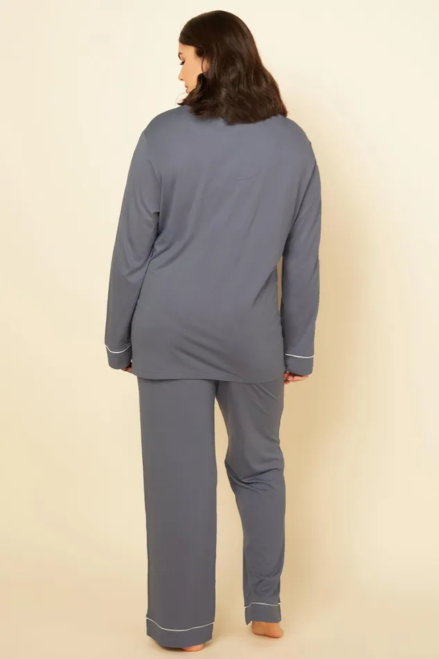Pj Sets Women Cosabella Bella Relaxed Long Sleeve Top and Pant Anthraciteivory