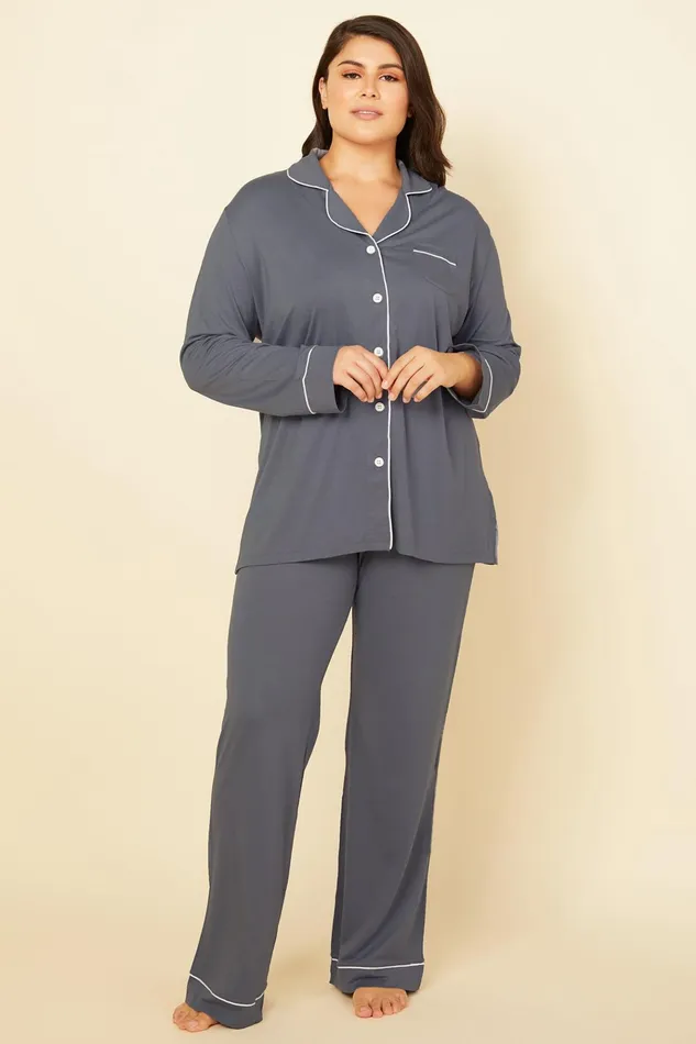 Pj Sets Women Cosabella Bella Relaxed Long Sleeve Top and Pant Anthraciteivory