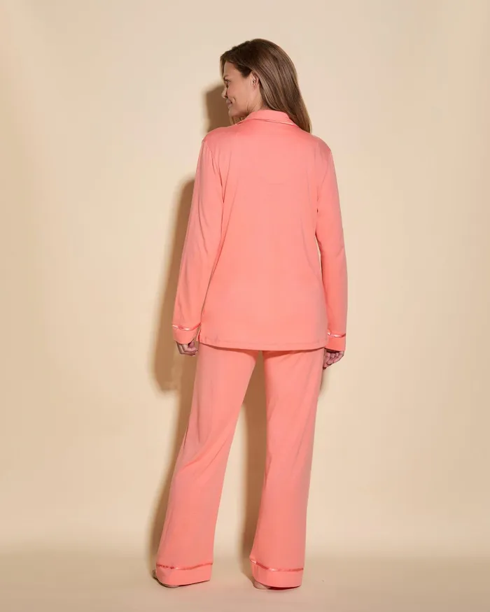 Pj Sets Women Cosabella Bella Relaxed Long Sleeve Top and Pant Coral Breezecoral Breeze